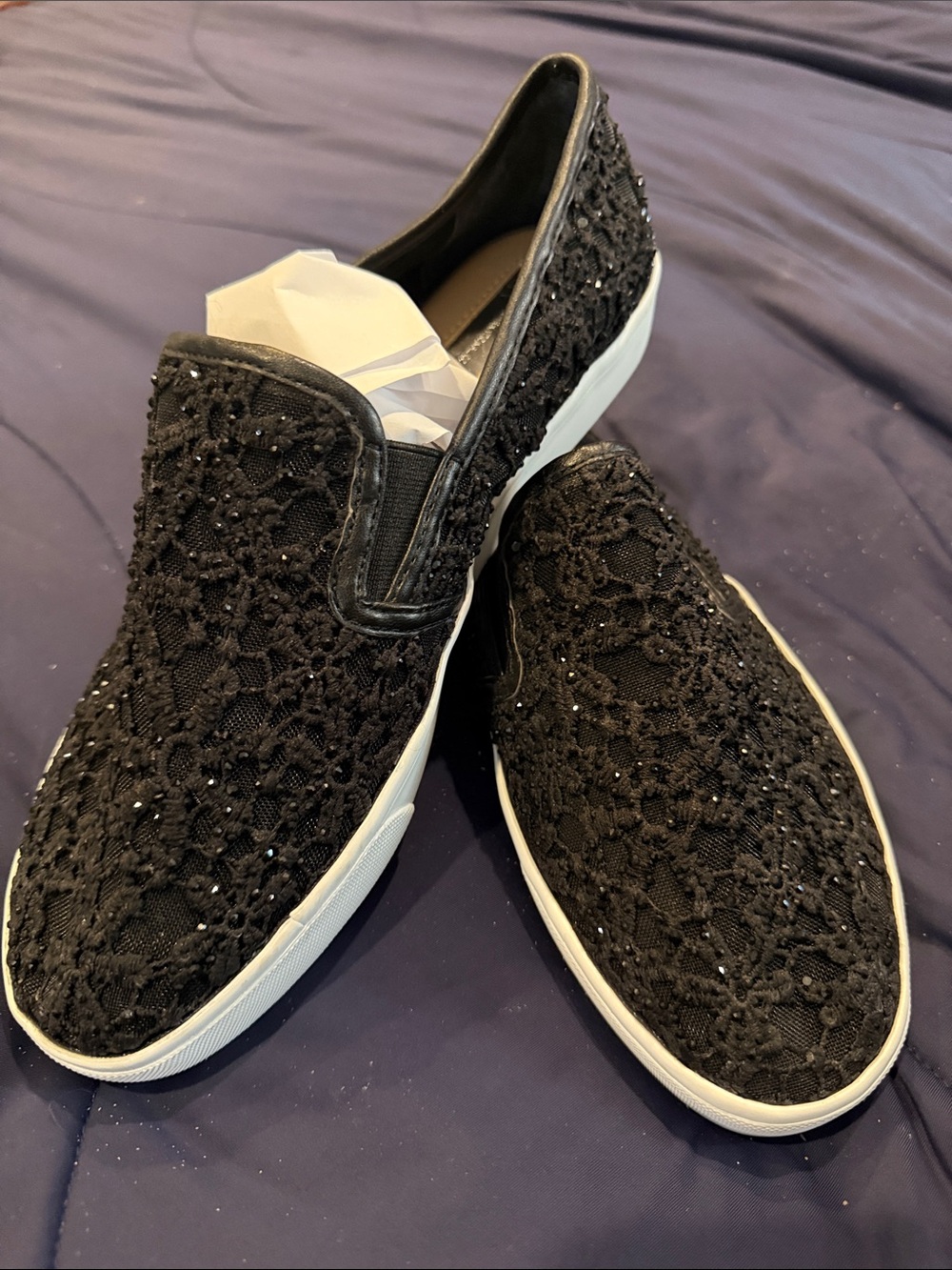 INC International Concepts Black Embellished Slip-On Sneakers NWOB 10